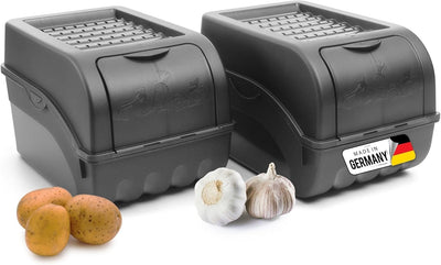 Novaliv Kartoffel Aufbewahrungsbox | 2x mitel 5L | ANTHRAZIT GRAU | Zwiebelbox | Gemüsebox stapelbar