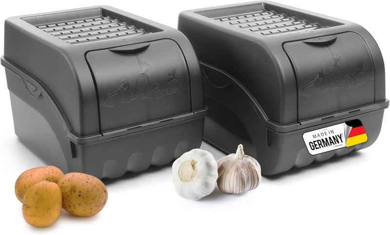Novaliv Kartoffel Aufbewahrungsbox | 2x mitel 5L | ANTHRAZIT GRAU | Zwiebelbox | Gemüsebox stapelbar