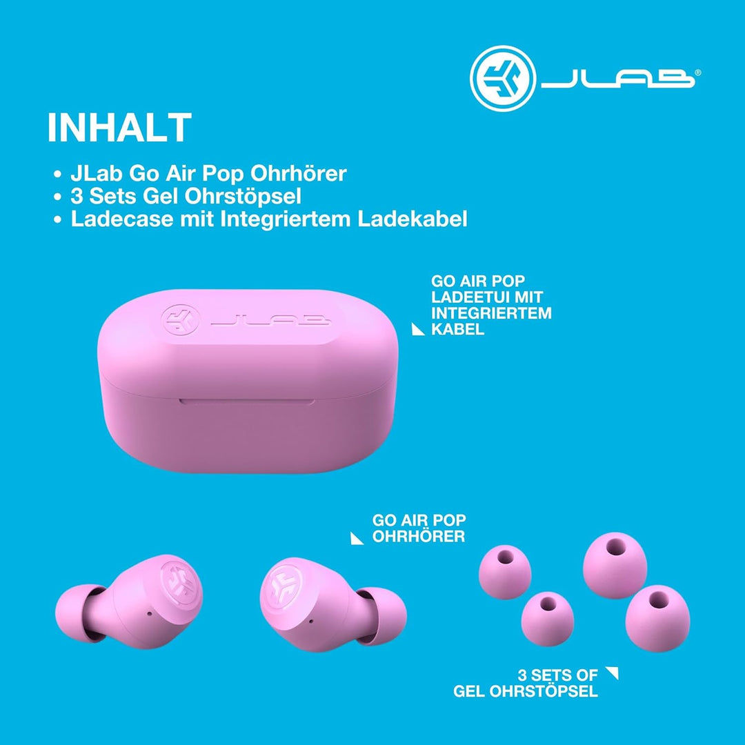 JLab Go Air Pop In Ear Kopfhörer Bluetooth Kabellos, True Wireless Headphones, 32+ Stunden, Ohrhörer