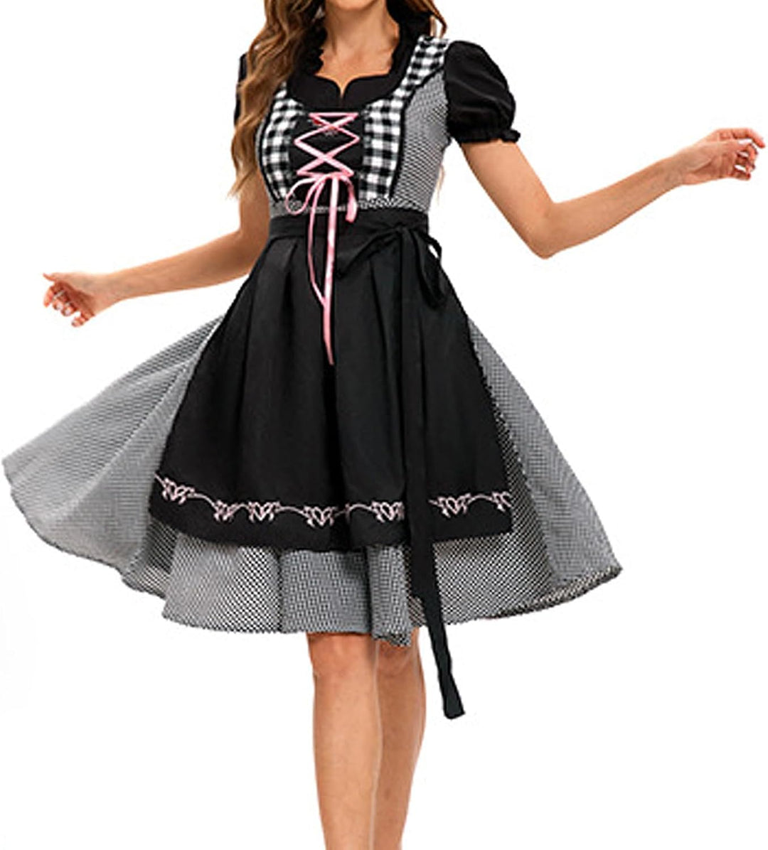 Generisch Dirndl Damen, Dirndl für Damen, Landhauskleider Rosa Dirndlkleid Trachtenkleid Midi Tracht