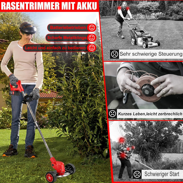 Akku-Rasentrimmer 21V Elektrischer Rasentrimmer - Motorsense akku Mit 2x2000mAh Batterie und 4 Messe