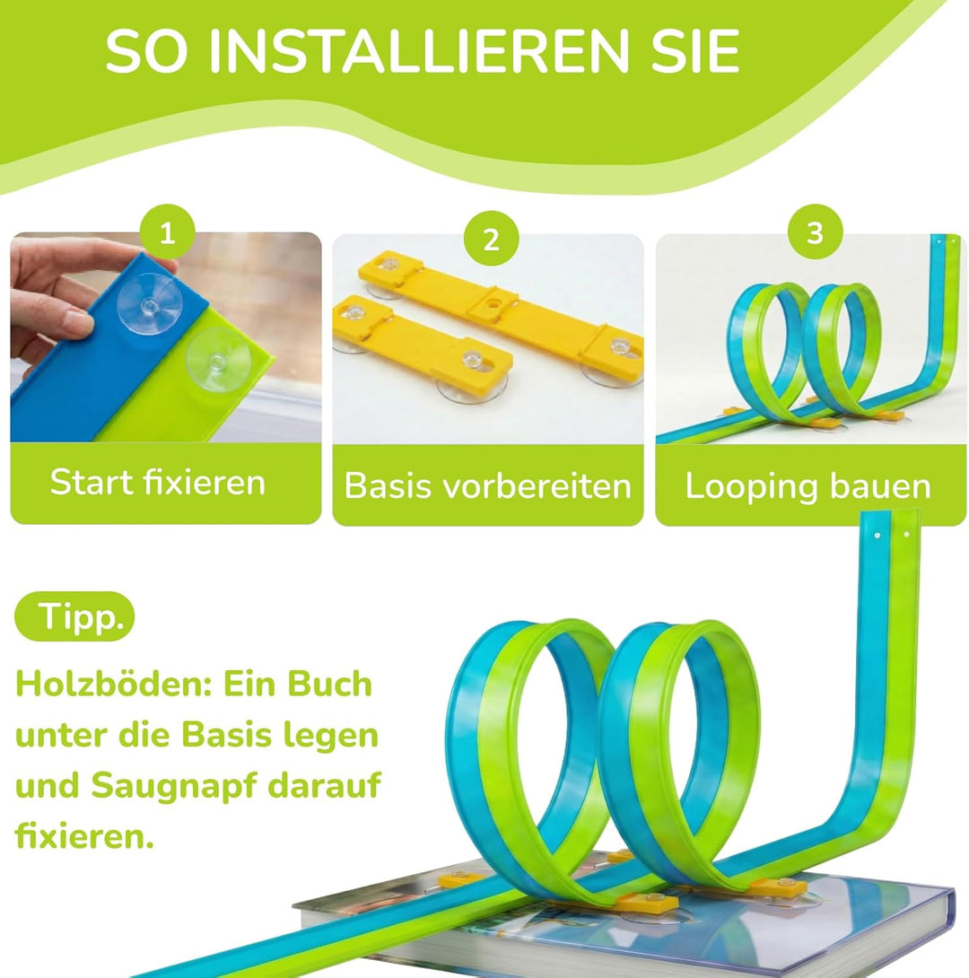 5M Flexible Autorennbahn Set mit 2 Loopings, 2-in-1 Rennbahn mit Autos & Tragtasche, Schwerkraft & P