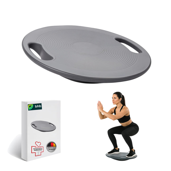 Bhb Balance Board mit Griffen, Grau, Ø 39,5 cm, bis 200 kg, rutschfest – Wackelbrett für Core Traini