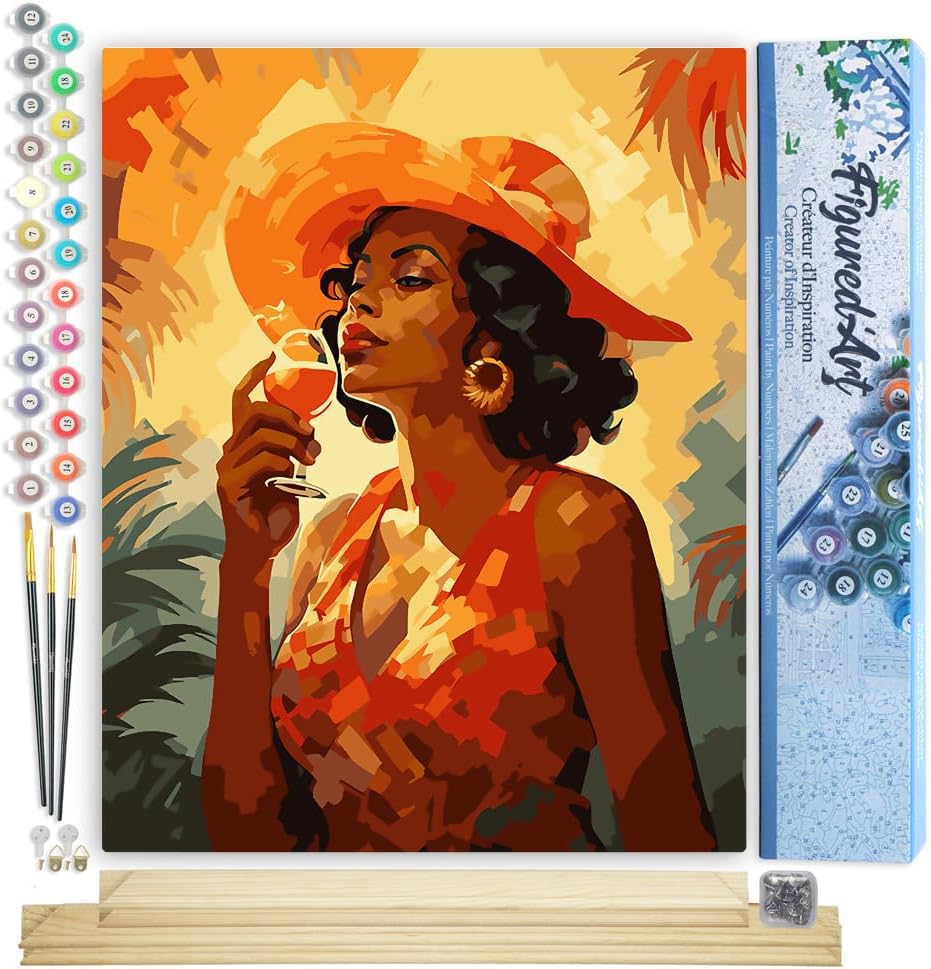 Figured'Art Malen Nach Zahlen Erwachsene Mit Rahmen Art-Deco-Frau mit einem Glas - Paint by Numbers