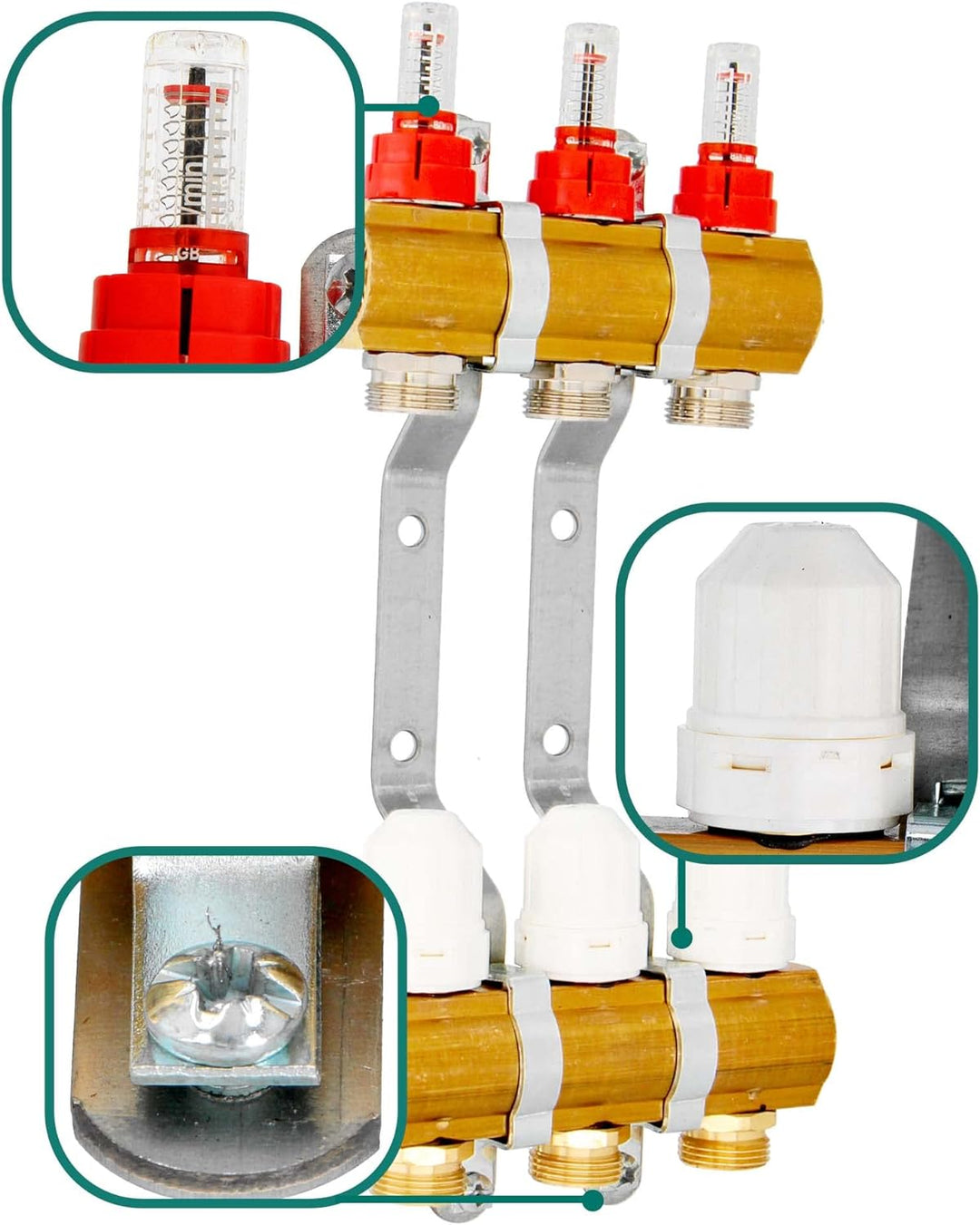 Millto™ Fussbodenheizungsverteiler Messing 3-Port 3 Abschnitte Rohranschlüsse Heizungsverteiler Vorm