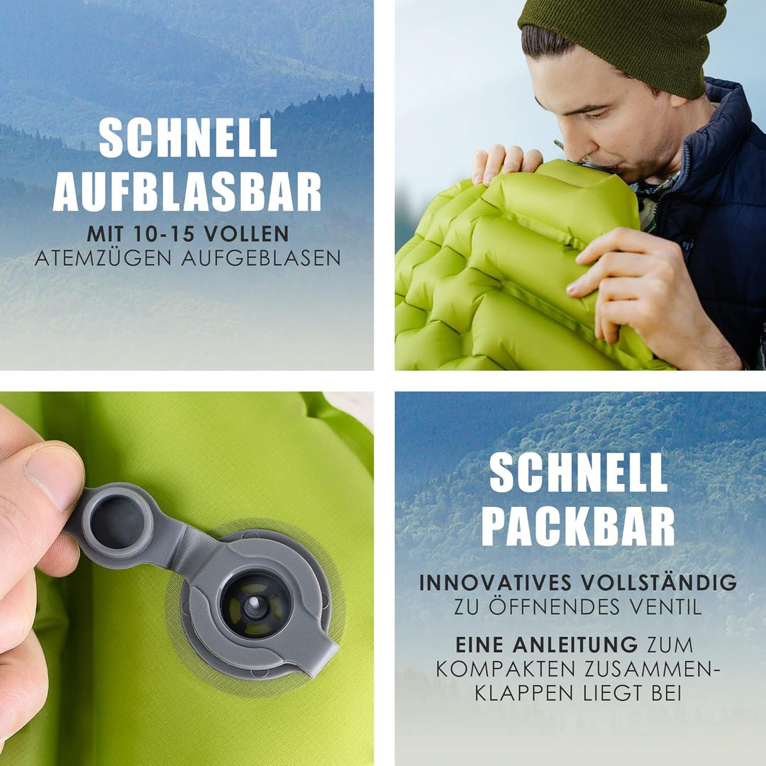 ONLYHIKE® Isomatte Ultraleicht [gratis Camping Kissen] I Outdoor Camping Matratze I rutschfeste Matt