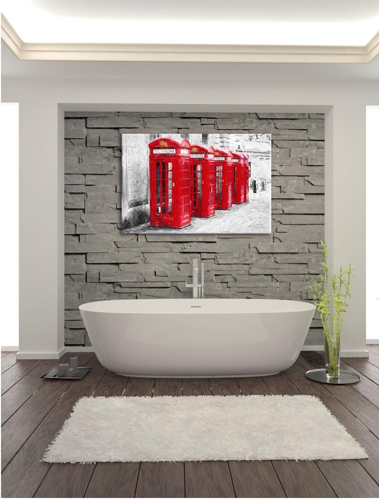 Pixxprint rote Londoner Telefonzellen Kunst Pinsel Effekt, Format: 100x70 auf Leinwand, XXL riesige