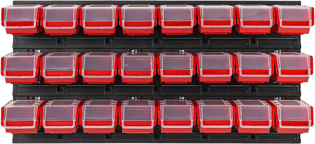 Lagersystem Stapelboxen mit Deckel Wandregal 772 x 390 – 24 Stück Boxen - Werkzeugwand Werkstattrega