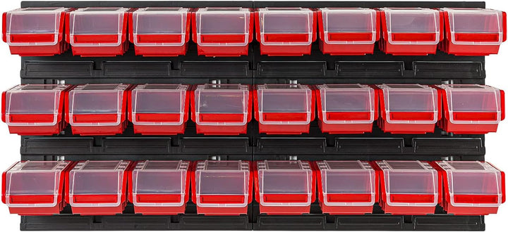 Lagersystem Stapelboxen mit Deckel Wandregal 772 x 390 – 24 Stück Boxen - Werkzeugwand Werkstattrega