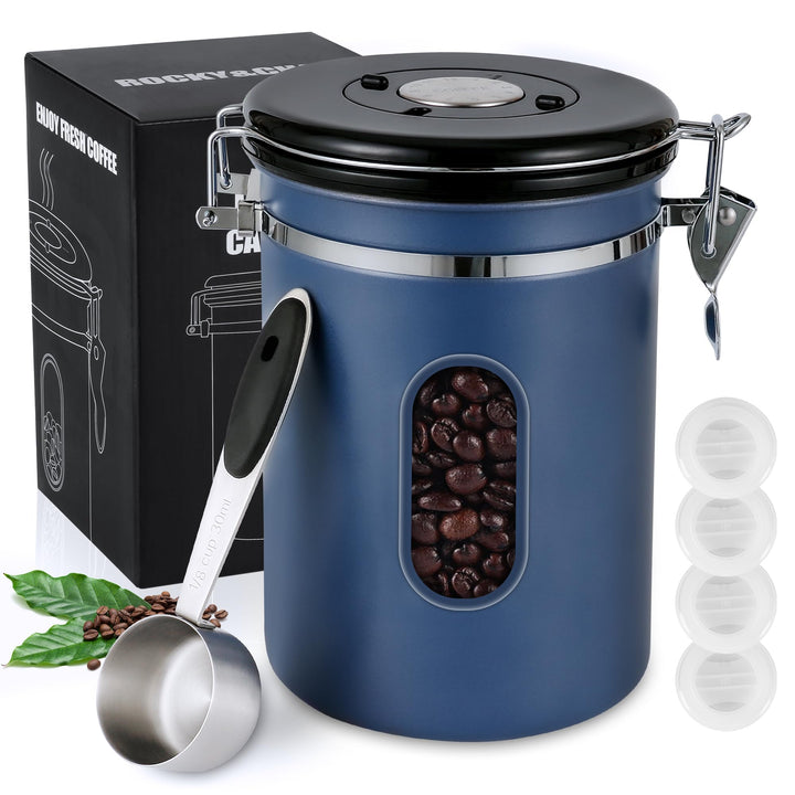 ROCKY&CHAO Kaffeedose Luftdicht aus Edelstahl 1,8L Kaffeebhnen Behälter 600g Vorratsdose für Tee Nüs