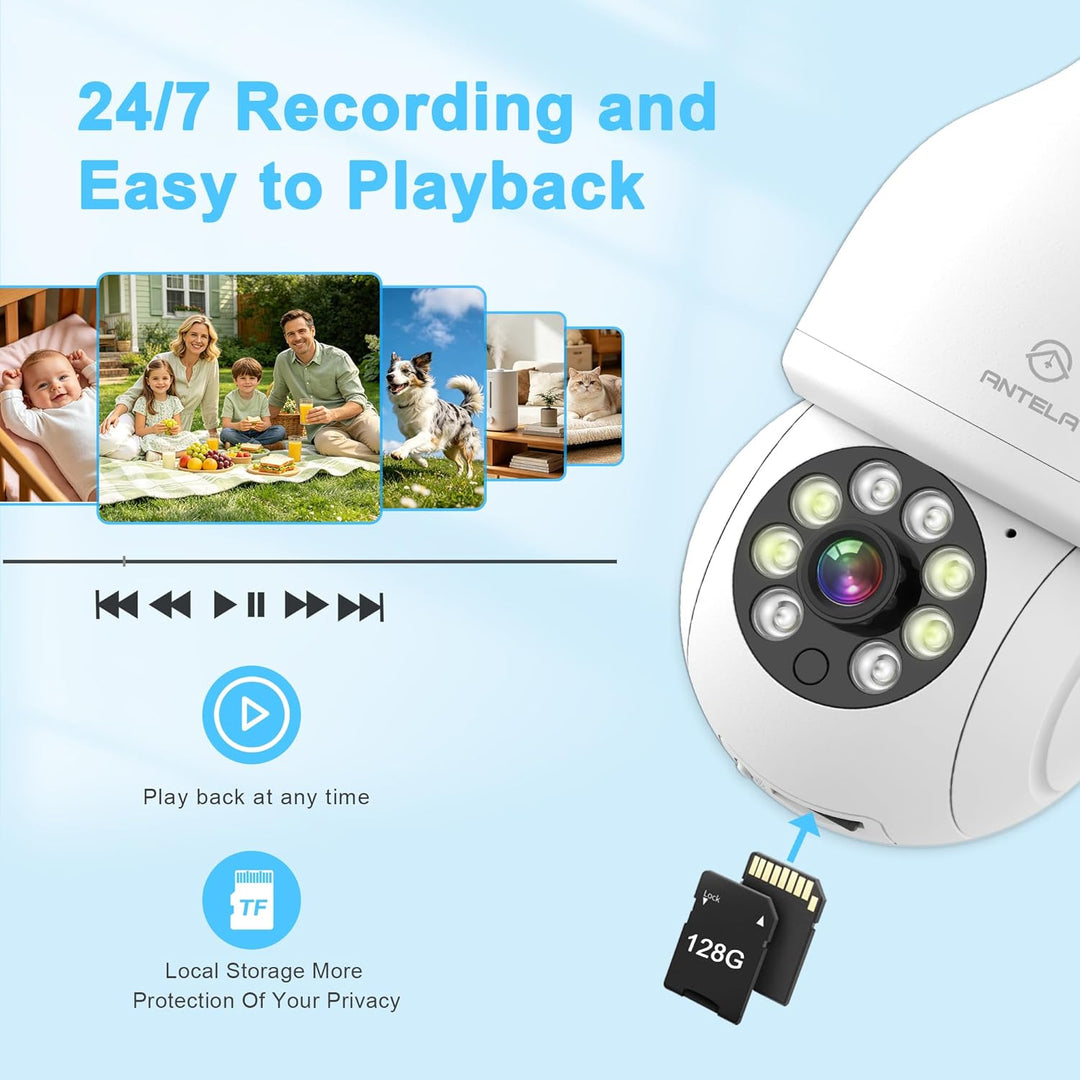 ANTELA Überwachungskamera 3MP 2K 2,4GHz, Bewegungserkennung, Zwei-Wege-Audio, kompatibel mit Alexa/G