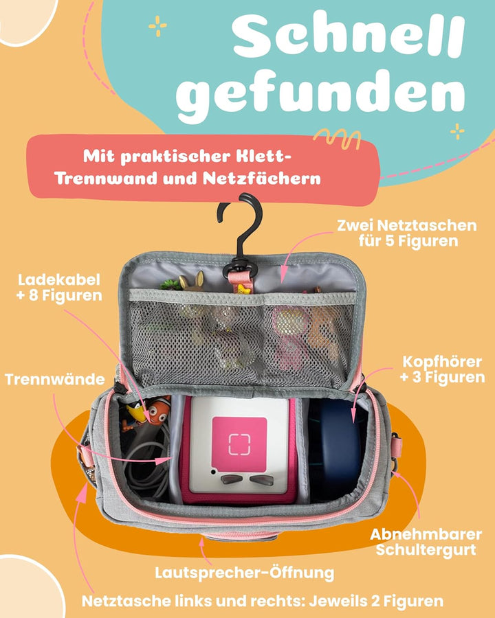 JP Journey Tasche für Toniebox - BoxBag für Figuren, Box und Zubehör auf Reisen und im Auto (Grau-Ro