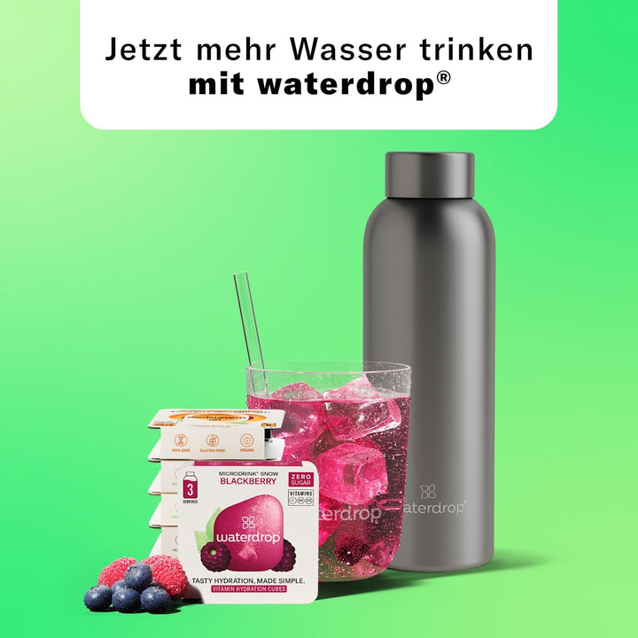 waterdrop® Starter Set - 600ml Trinkflasche mit Geschmack inkl. 18 zuckerfreie Drops - Geschenk für