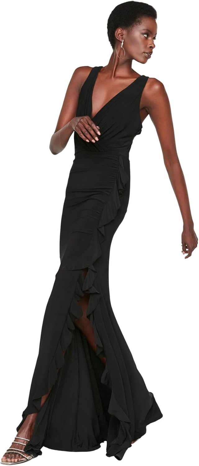 TRENDYOL Damen Women Knit Evening Dress Glam Maxi Mermaid Regular Fit Strick Abendkleid 36 Schwarz,