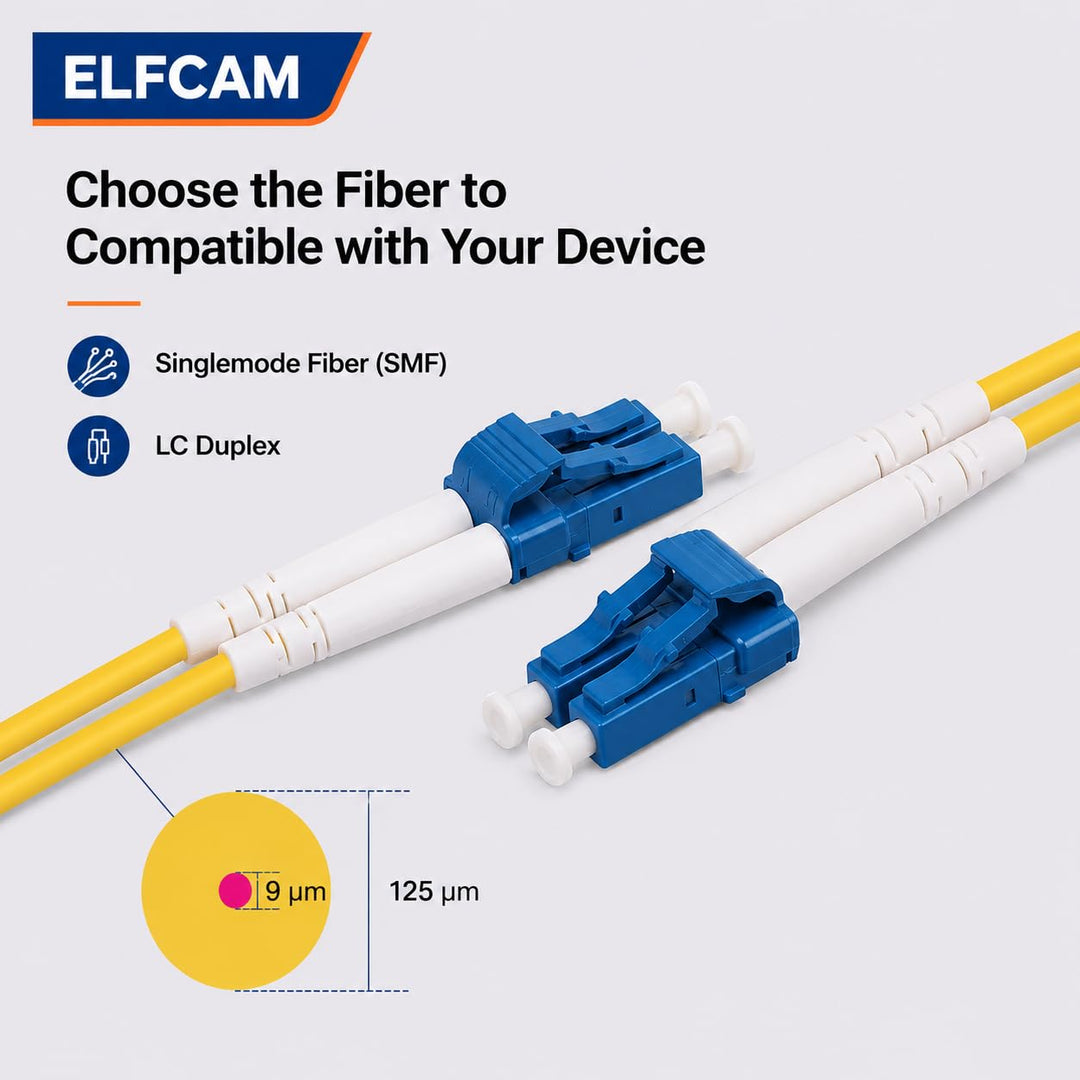 Elfcam® - LWL Glasfaser-Kabel LC/UPC auf LC/UPC Stecker, Duplex Singlemode 9/125μm OS2 Patchkabel, L