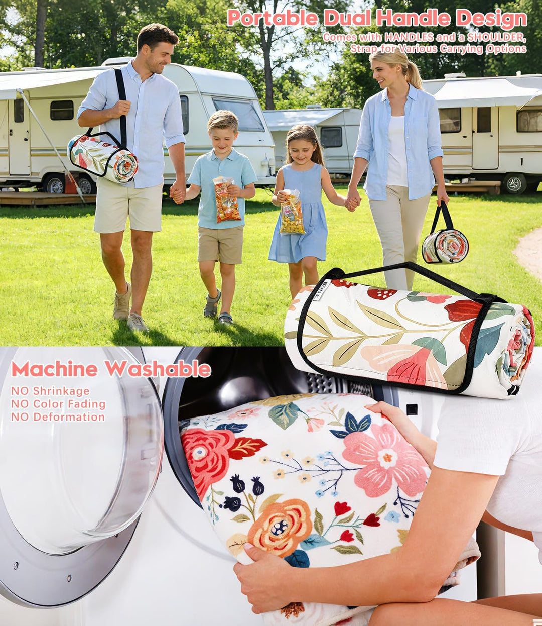 DEWUR Picknickdecke wasserdicht waschbar, Stranddecke Sandfrei XXL Campingdecke Strandmatte isoliert