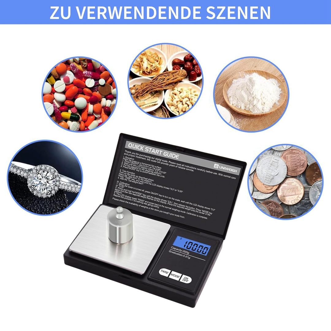 Digitale Grammwaage,200g 0.01g/0.001oz Gewichtswaage Gramm und Unze,Elektronische Smart Mini-Taschen