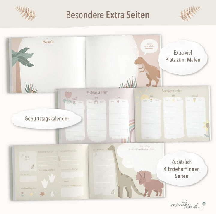 mintkind® „Meine Freunde“ Freundebuch Dino | für Junge und Mädchen | Freundschaftsbuch Kindergarten,