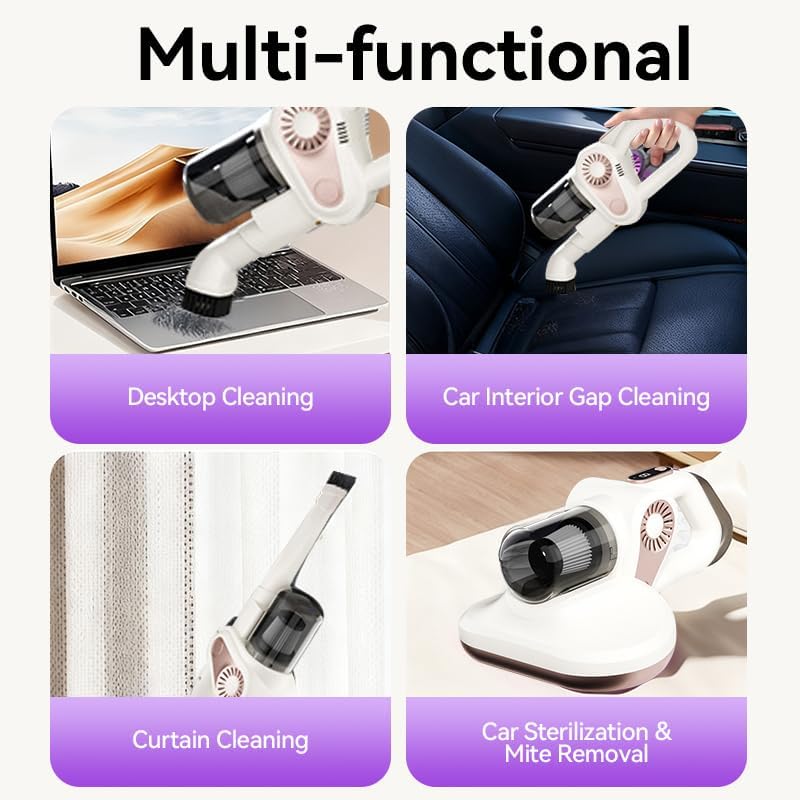 4-in-1 Akku Staubsauger, 45000rpm Kabelloser Stabstaubsauger Kraftvolle Absaugung mit 253nm UV-Lampe