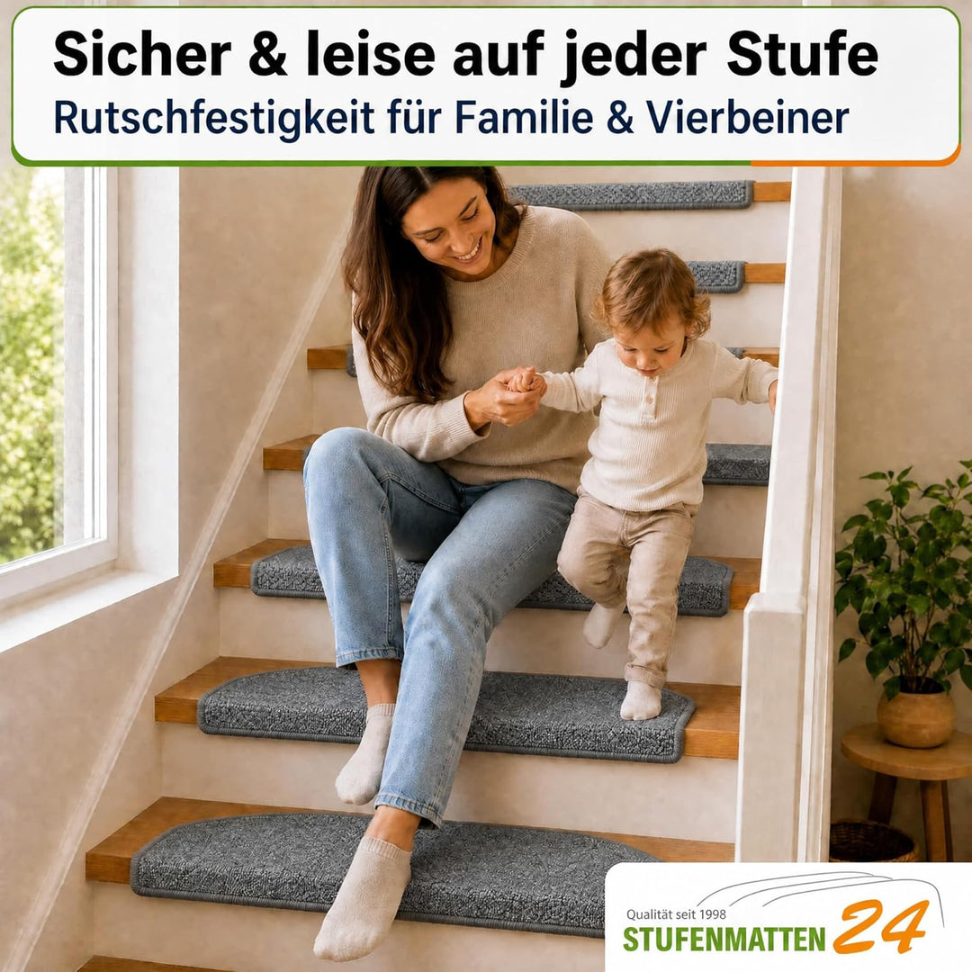 Kettelservice-Metzker Stufenmatten Treppen-Teppich Rambo 15er SparSet 17 Farben (-A-Dunkelgrau-)