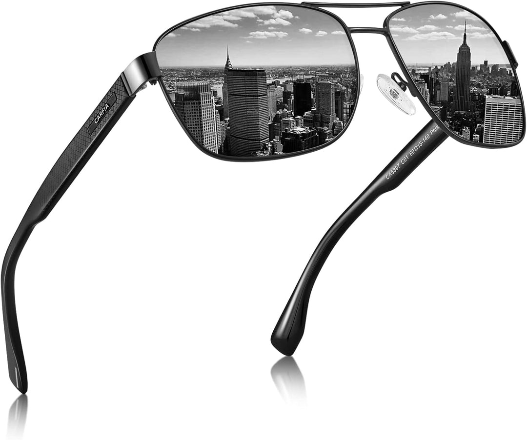 CARFIA Pilotenbrille Sonnenbrille Herren UV400 polarisierte Sportbrille mit ultraleichtem Metallrahm