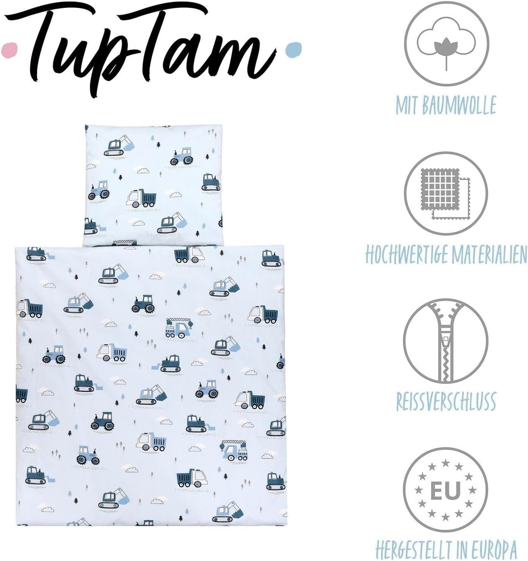 TupTam Unisex Baby Wiegenset 4-teilig Bettwäsche-Set: Bettdecke und Kopfkissen mit Bezug, Farbe: Bau