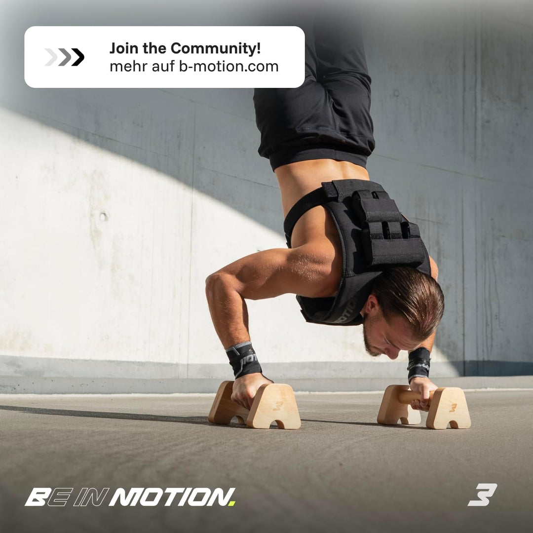 BMOTION Premium Holz Liegestützgriffe, nachhaltige und rutschfeste Calisthenics Parallettes, Liegest