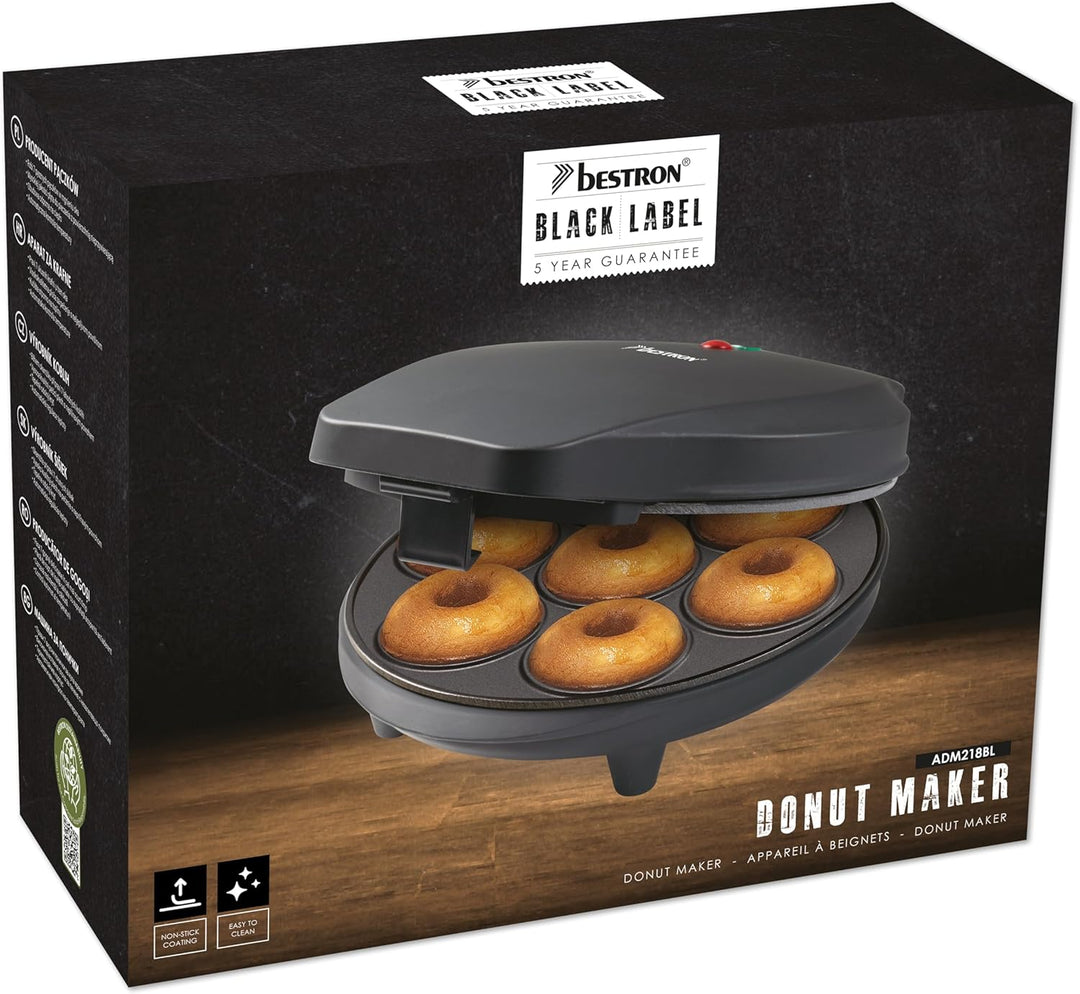 Bestron Donut Maker Im Retro Design, Mini-Donut Maker für 7 Kleine Donuts, Inkl. Backampel & Antihaf