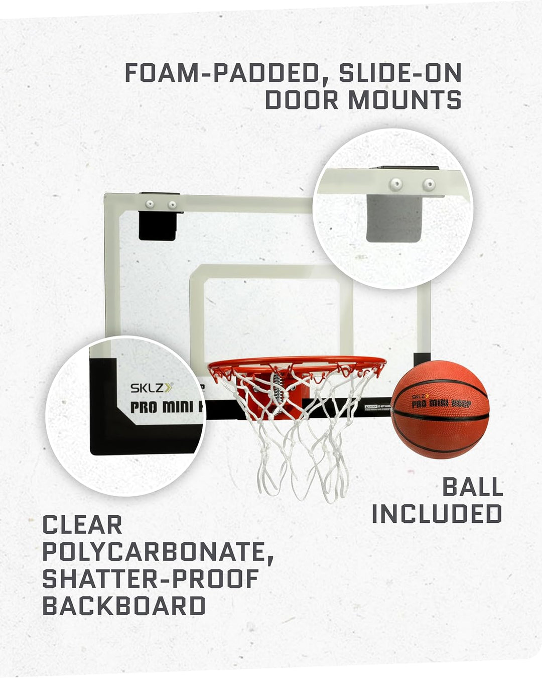 SKLZ Unisex Glow in The Dark Mini Basketball Hoop, White/Black, Standard (18" x 12")