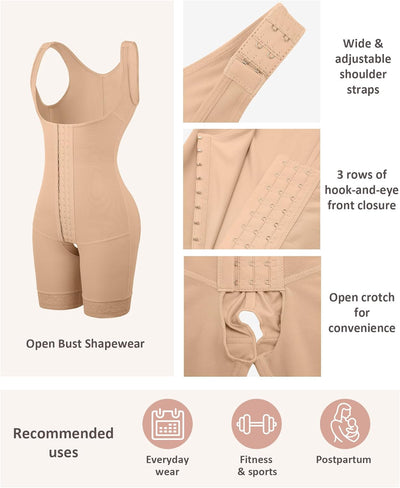 FeelinGirl Damen Formende Bodys Bauch Weg Shapewear mit 3 Reihen Haken Figurformender mit Breite Sch