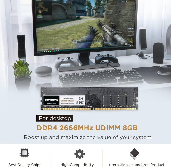 [DDR4 RAM] Gigastone Desktop RAM 16GB (2x8GB) DDR4 Ram 16GB DDR4-2666MHz PC4-21300 CL19 1.2V UDIMM 2