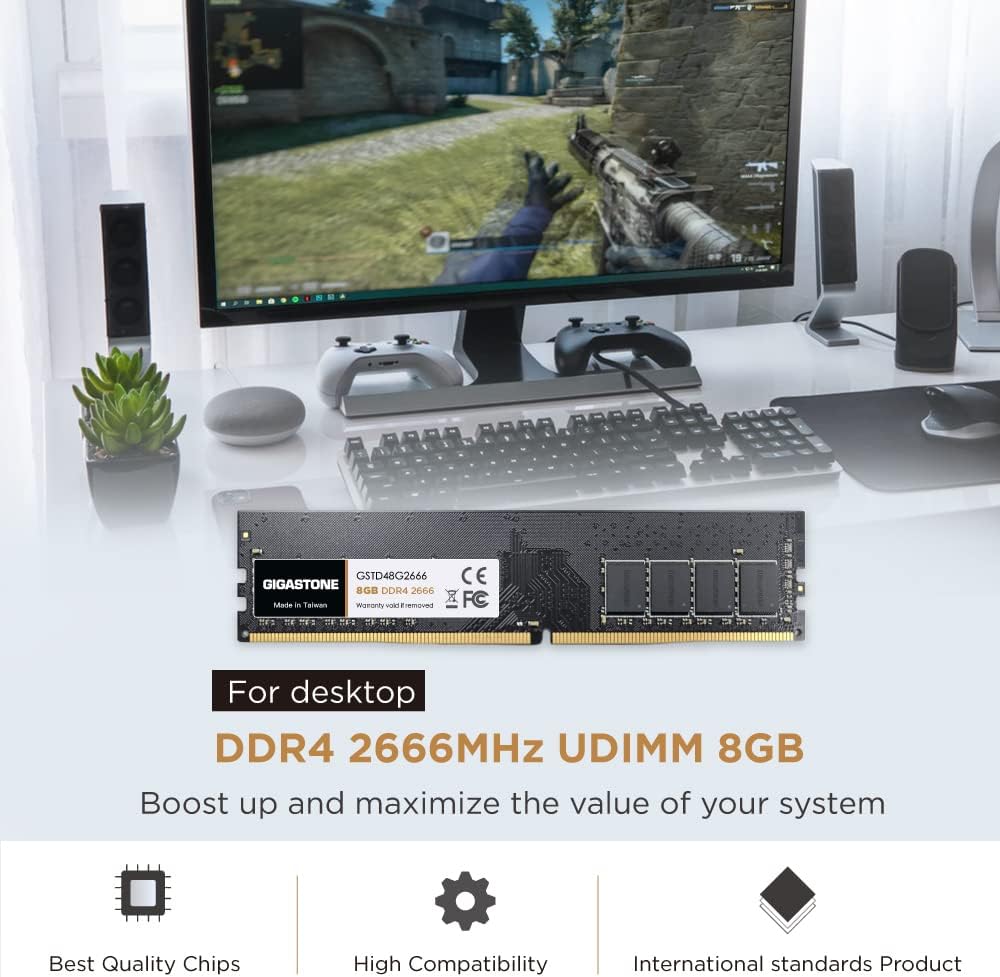 [DDR4 RAM] Gigastone Desktop RAM 16GB (2x8GB) DDR4 Ram 16GB DDR4-2666MHz PC4-21300 CL19 1.2V UDIMM 2