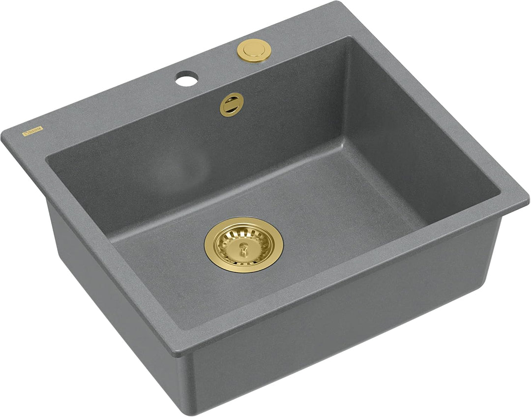 QUADRON Spülbecken Spüle Küche Grau & Golden | Grösse 57 x 50 x 22 cm | Granit Granitspüle MORGAN 11
