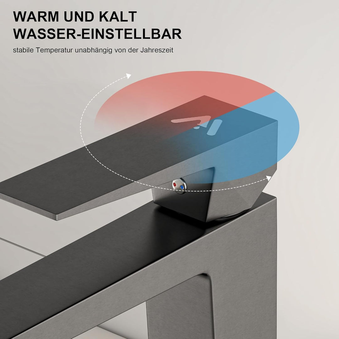 Badezimmerwasserhahn Edelstahl Bleifrei – Rostfrei Anti-Spritz, Warm/Kalt Mischbatterie, Einhebelmis