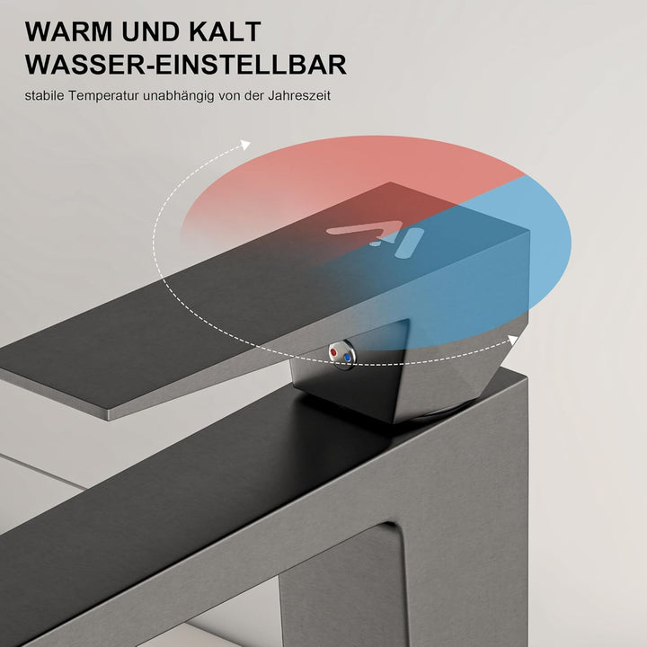Badezimmerwasserhahn Edelstahl Bleifrei – Rostfrei Anti-Spritz, Warm/Kalt Mischbatterie, Einhebelmis