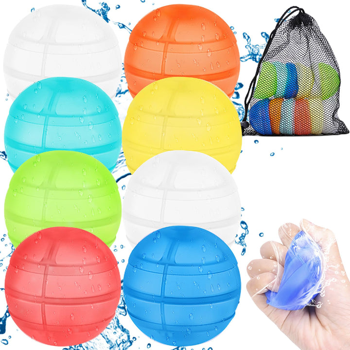 Wasserbomben Wiederverwendbare 8 Stück &amp; Mesh Bag, Silikon Wasserbomben Selbstschliessend für Kinder