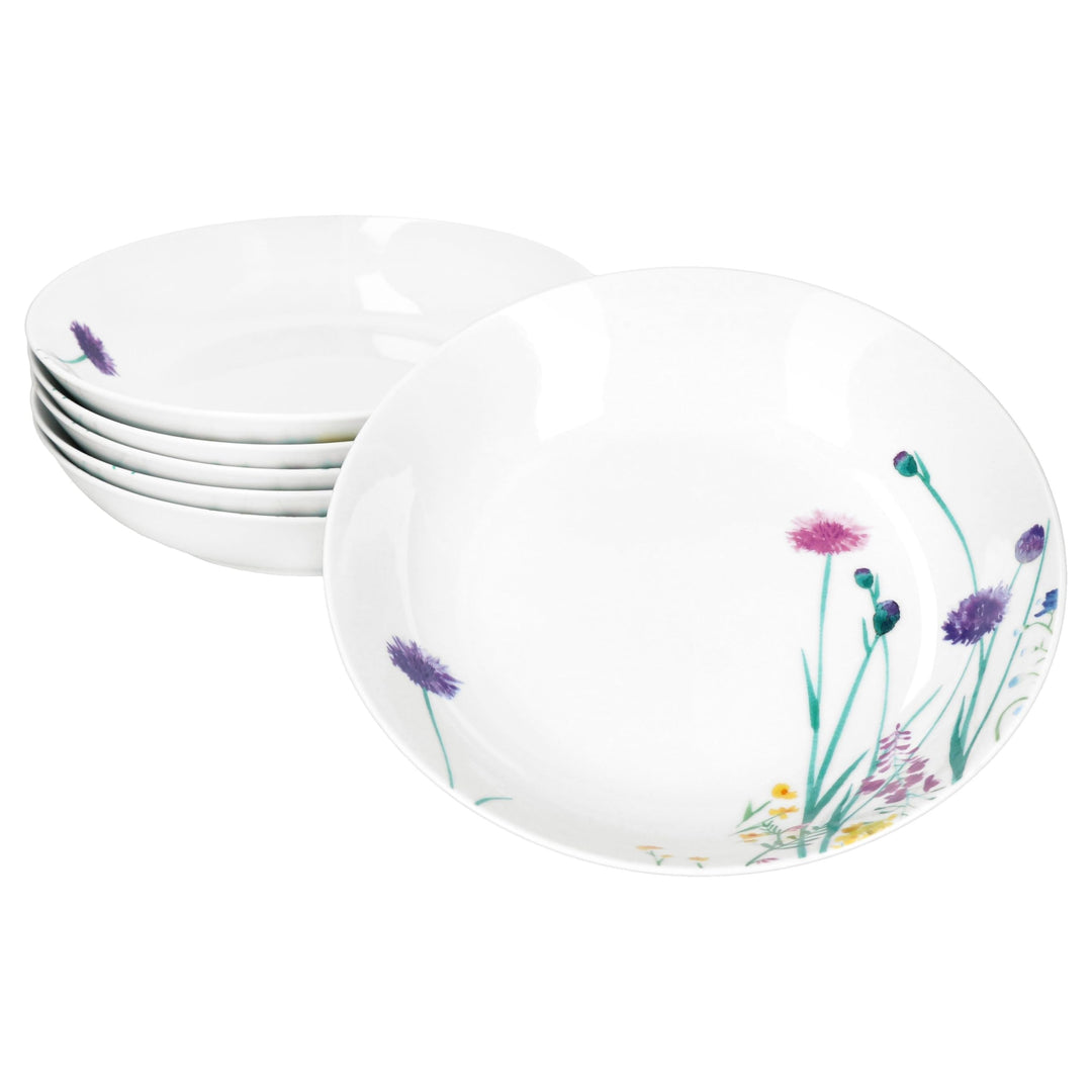MamboCat 6er Set Marie Suppenteller I 400ml I Porzellan-Geschirr mit Blumenwiese-Dekor für 6 Persone