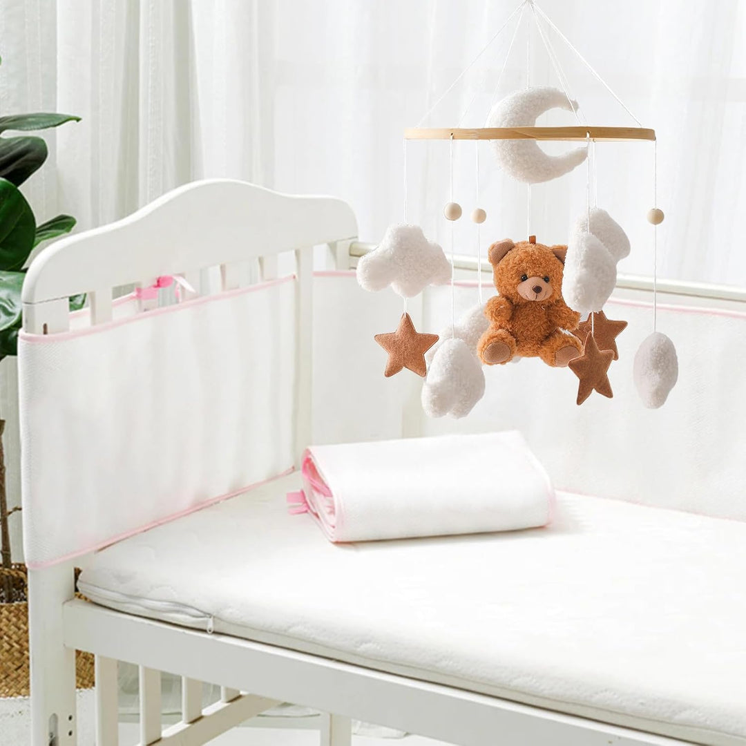Mobile Baby Windspiele, Babybett Mobile 3D Bär Hase Kaninchen Wolken, Kinderzimmer Hängende Bettgloc