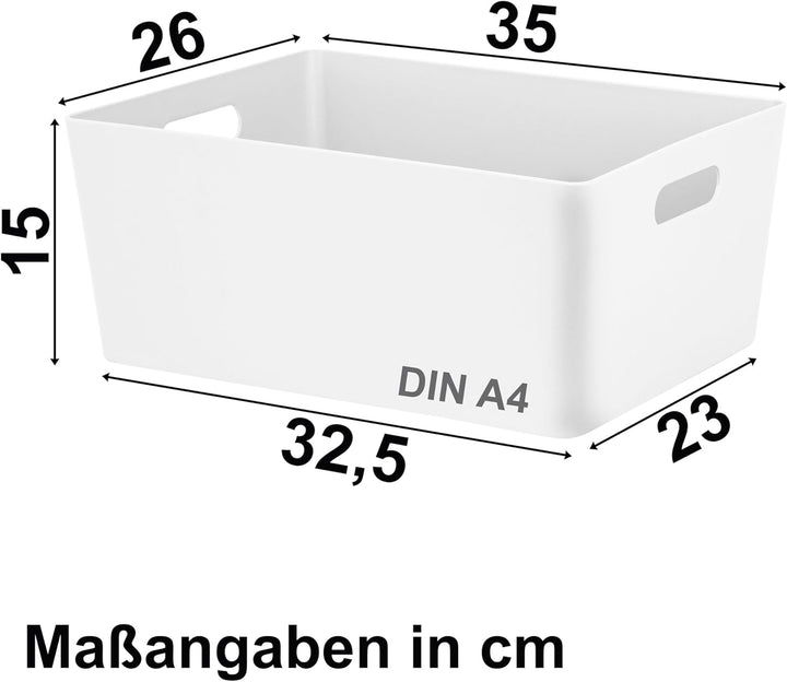 6x Ordnungsboxen 15cm hoch WEIss 35x26x15cm 11,5L DINA4 Kunststoff Bad Korb Weiss 6 Stück - 15cm hoc