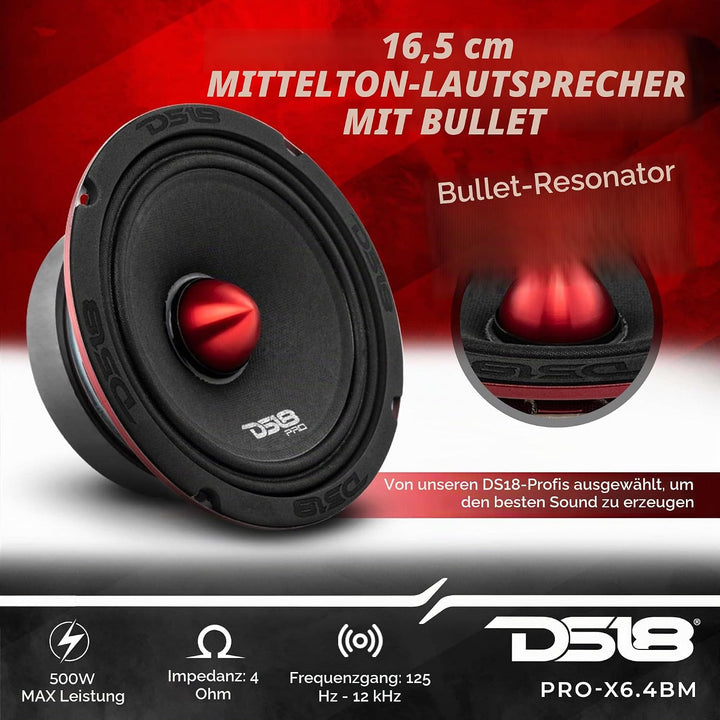 DS18 Car Speaker Tweeters 6.5" Inch 500w Watt 4Ohm Combo Package PRO-X6.4BMPK 16,5 cm PRO-X, 16,5 cm