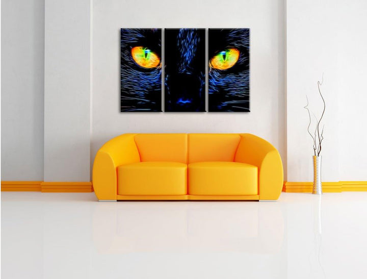 Pixxprint Katze mit Augen als Leinwandbild/Grösse: 3 Teilig (120x80 cm) cm/Wandbild/Kunstdruck/ferti