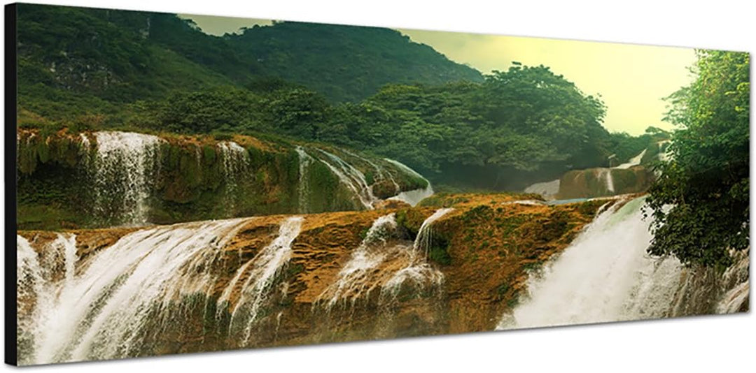 Paul Sinus Art Panoramabild auf Leinwand und Keilrahmen 150x50cm Vietnam Detain Wasserfall Natur