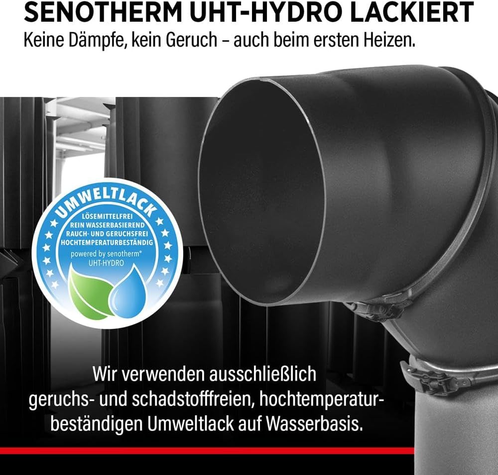 BERTRAMS Ofenrohr 150mm Ø Bogen mit Tür Gussgrau | Stahlrohr mit 0-90° Winkel | Feuerrohr aus Stahlb