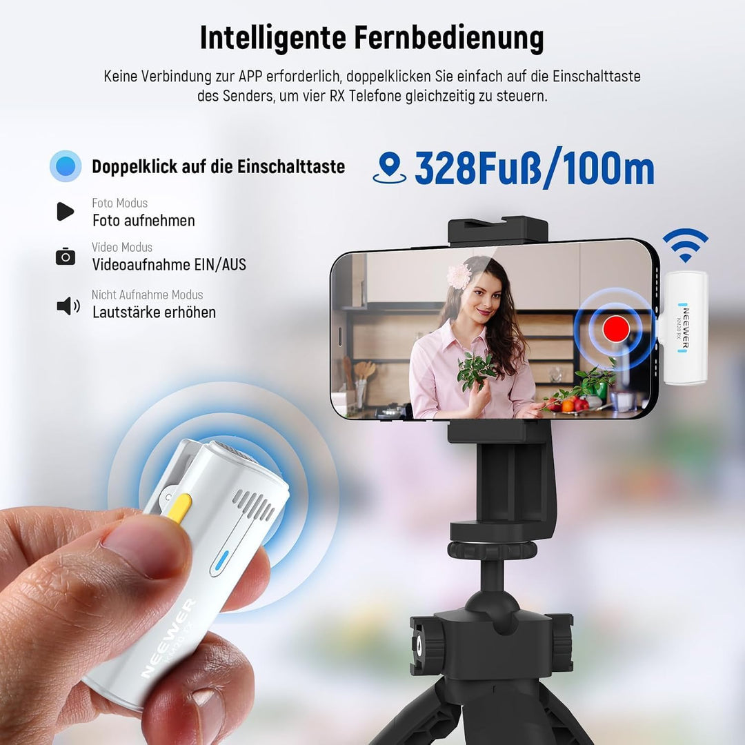 NEEWER Wireless Lavalier Mikrofon System für iPhone USB C Mini Clip auf Revers Mic mit 2X Sender/4x