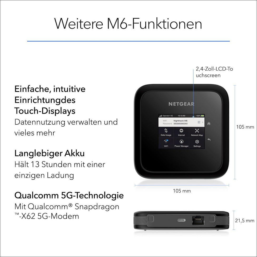 NETGEAR Nighthawk M6 (MR6150), 5G Router Sim-Karte WiFi 6, LTE Router 5G, Mobiler WLAN Router, 5G Mo