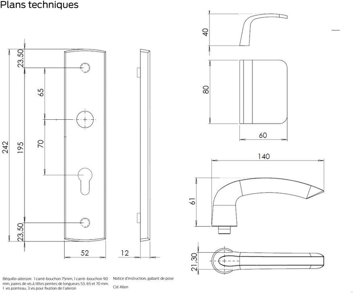 Bricard Emust 9920091 Set mit geschirmten Griffen auf Platte Fahrradständer + Spoiler für Eingangstü