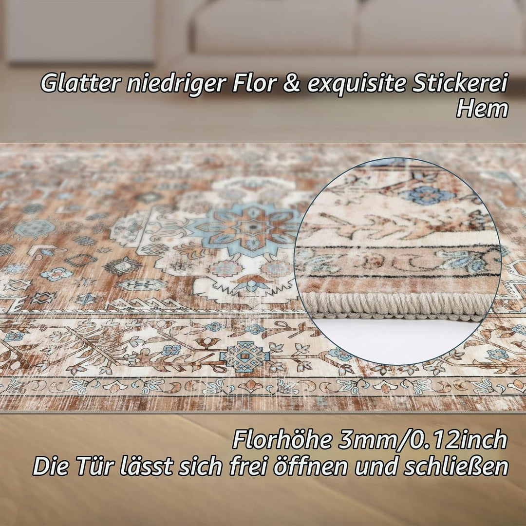 Grosser Teppich 120 x 180 cm, Luxuriös Superweich Kurzflorteppich Waschbarer Teppich Wohnzimmer Vint