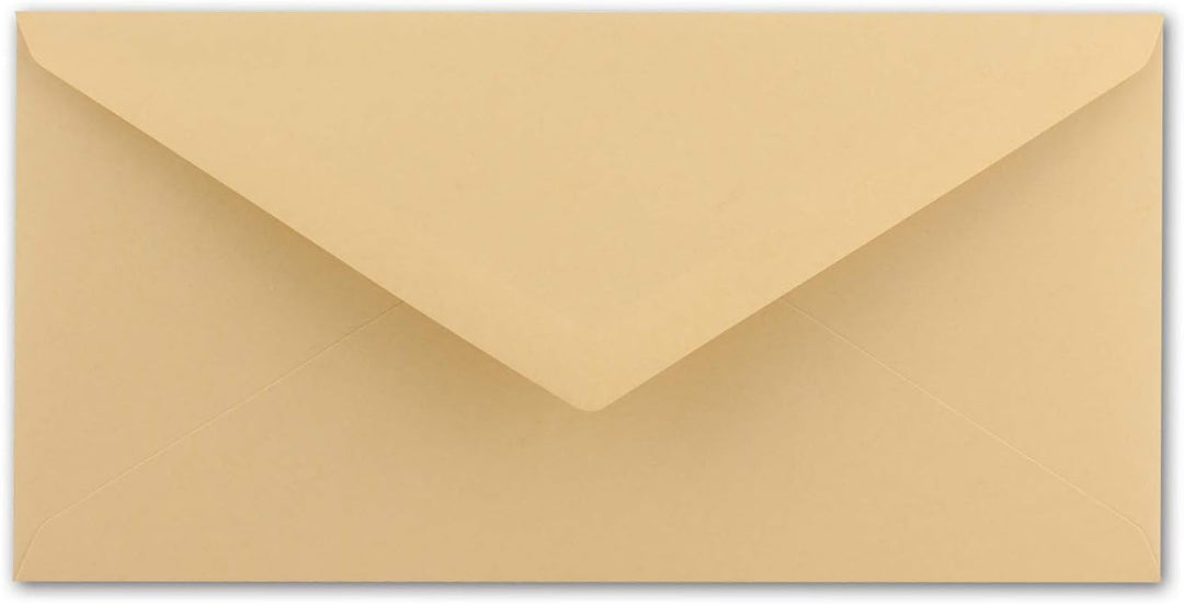 75 Brief-Umschläge DIN Lang - Karamell mit Gold-Metallic Innen-Futter - 110 x 220 mm - Nassklebung -
