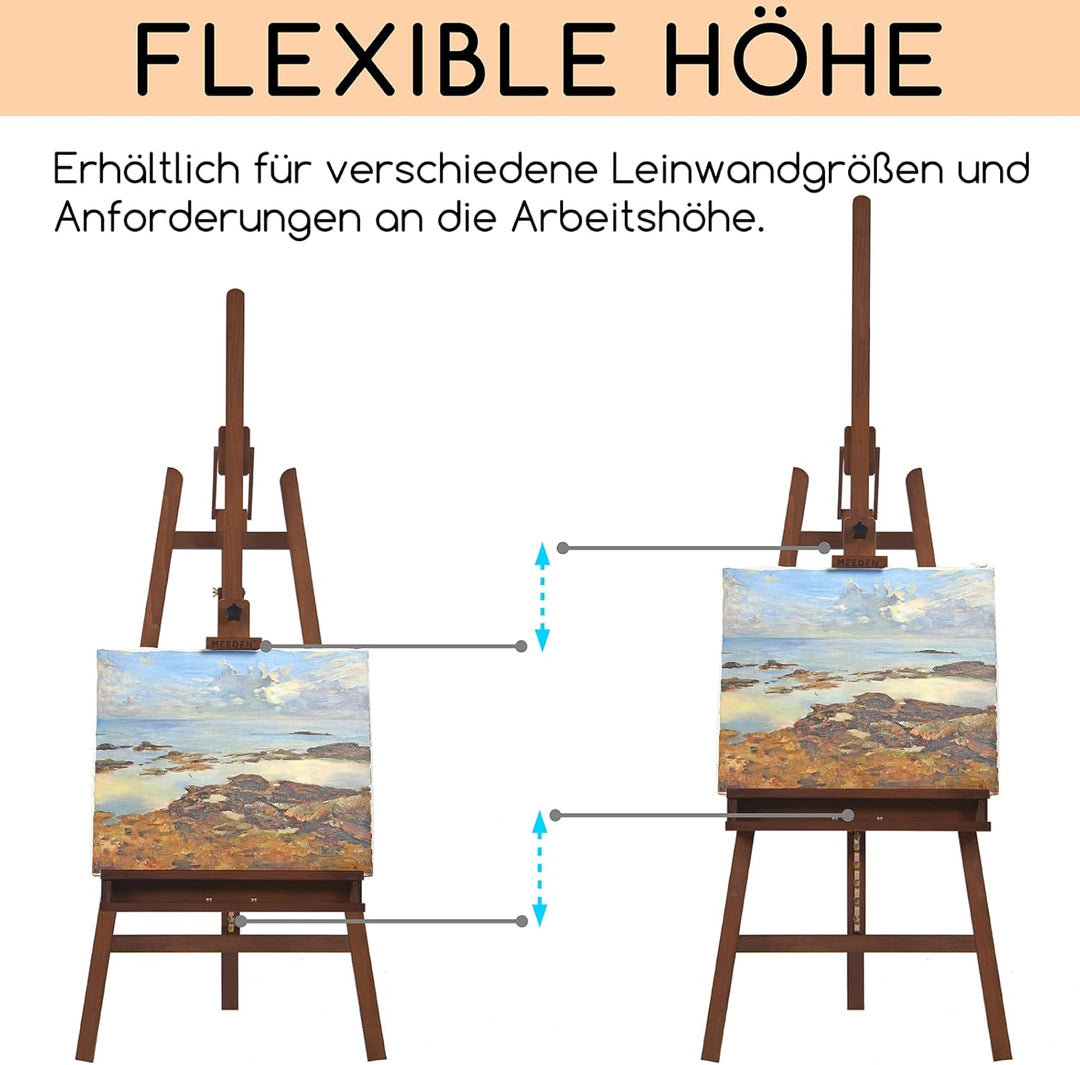MEEDEN Staffelei Holz Gross 66x226 cm, Verstellbarer Leinwand Ständer aus Deutsche Buchenholz, Klapp