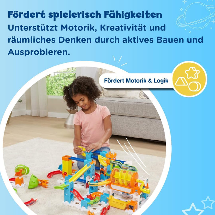 VTech Marble Rush - Super Action Set L100 E – Interaktives Kugelbahn-Set mit Licht und Sound, spanne